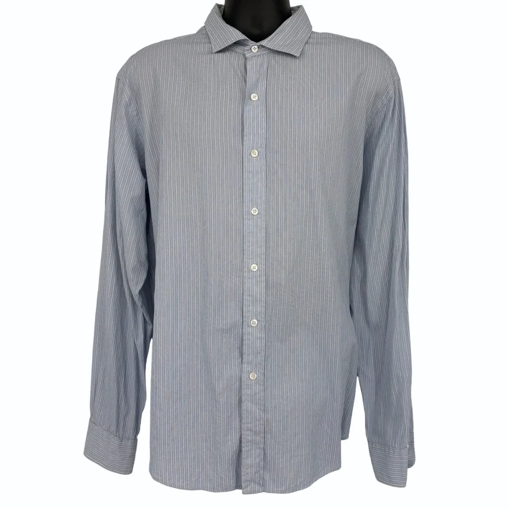 Vtg Polo Ralph Lauren Estate Custom Fit Blue Striped Shirt‎ Mens XXL Long Sleeve